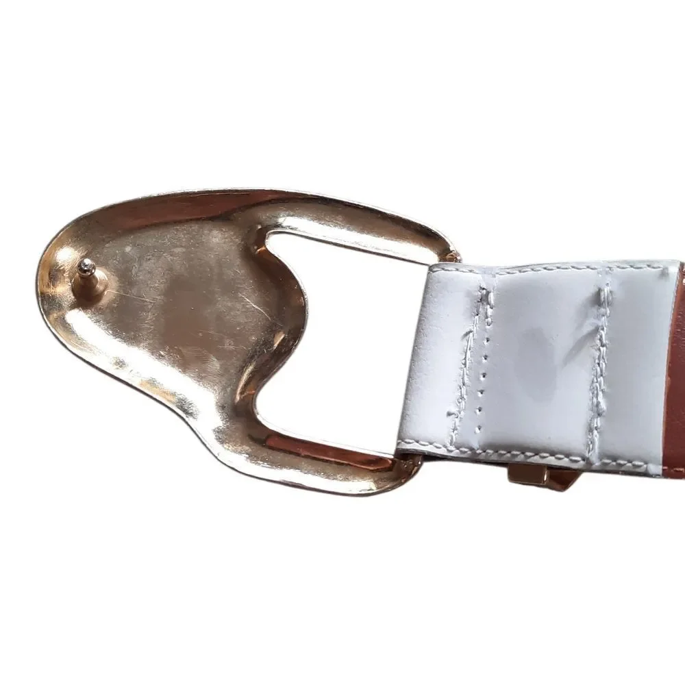Elegant Women's White and Brown Belt with Gold Buckle